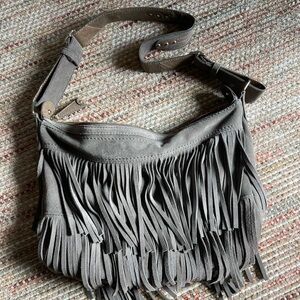 Taupe Fringe Shoulder Bag